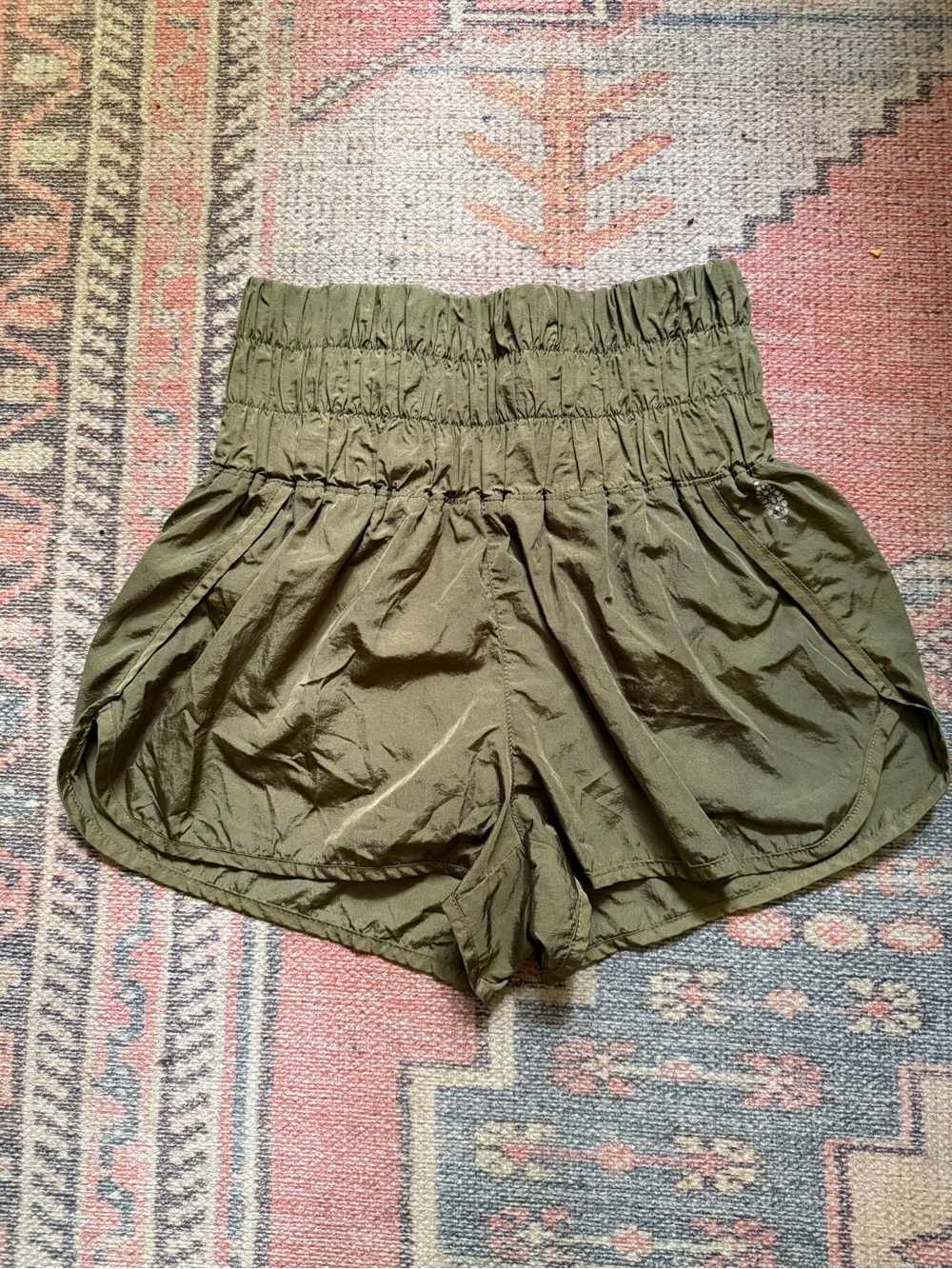 Free People Movement The Way Home Olive Smocked Running Shorts